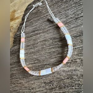 Colorful Miyuki Tila Glass Bead Bracelet Peachy Coral Clear Iridescent Colors